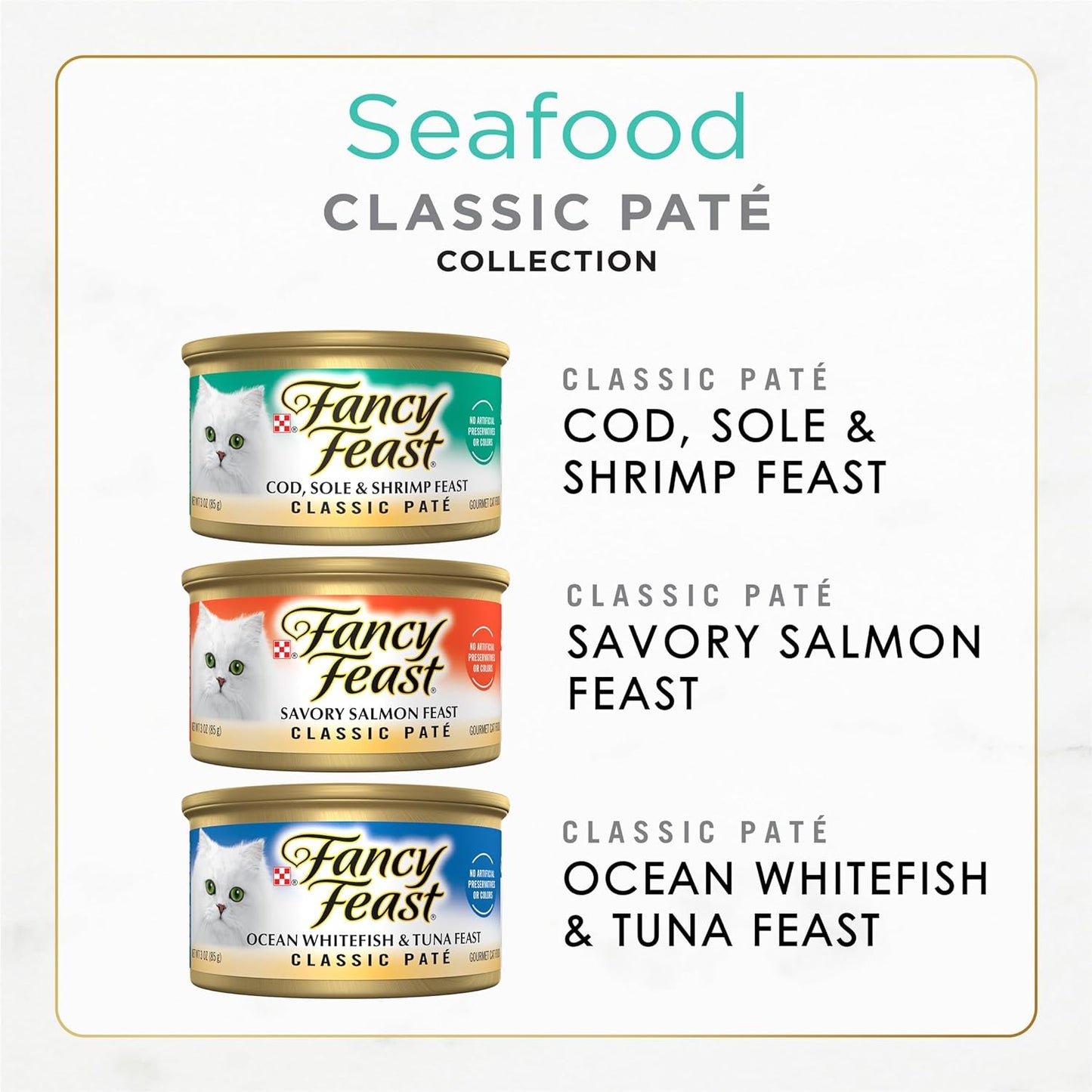 Fancy Feast Seafood Classic Pate Collection Grain Free Wet Cat Food Variety Pack - (Pack of 30) 3 Oz. Cans