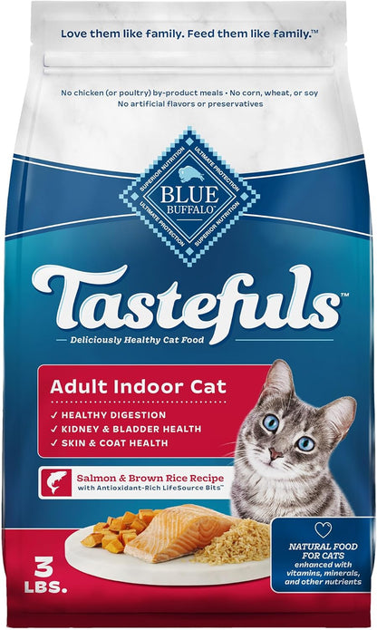 Blue Buffalo Tastefuls Natural Dry Food for Adult Indoor Cats, Salmon & Brown Rice Recipe