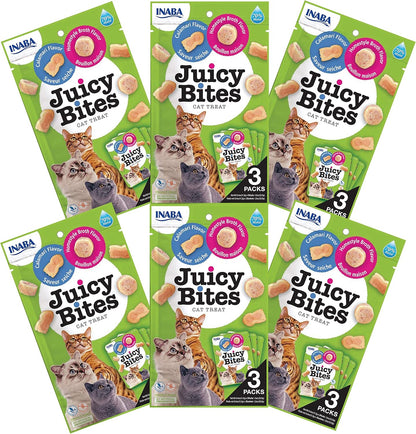 INABA Juicy Bites, Moist & Chewy Cat Treats with Vitamin E and Green Tea Extract, 0.4 Ounces per Pouch, 18 Pouches (3 per Bag)