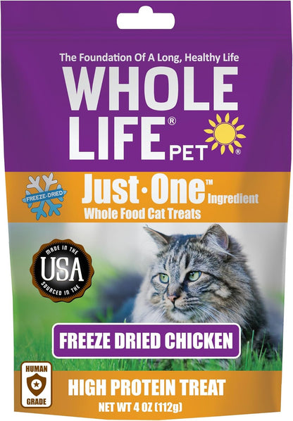 Whole Life Pet Just One Chicken Freeze Dried Cat Treats - Human Grade Cat Food Toppers, High Protein Cat Snacks, Cat Toppers for Food, USA Made Natural Cat Treats