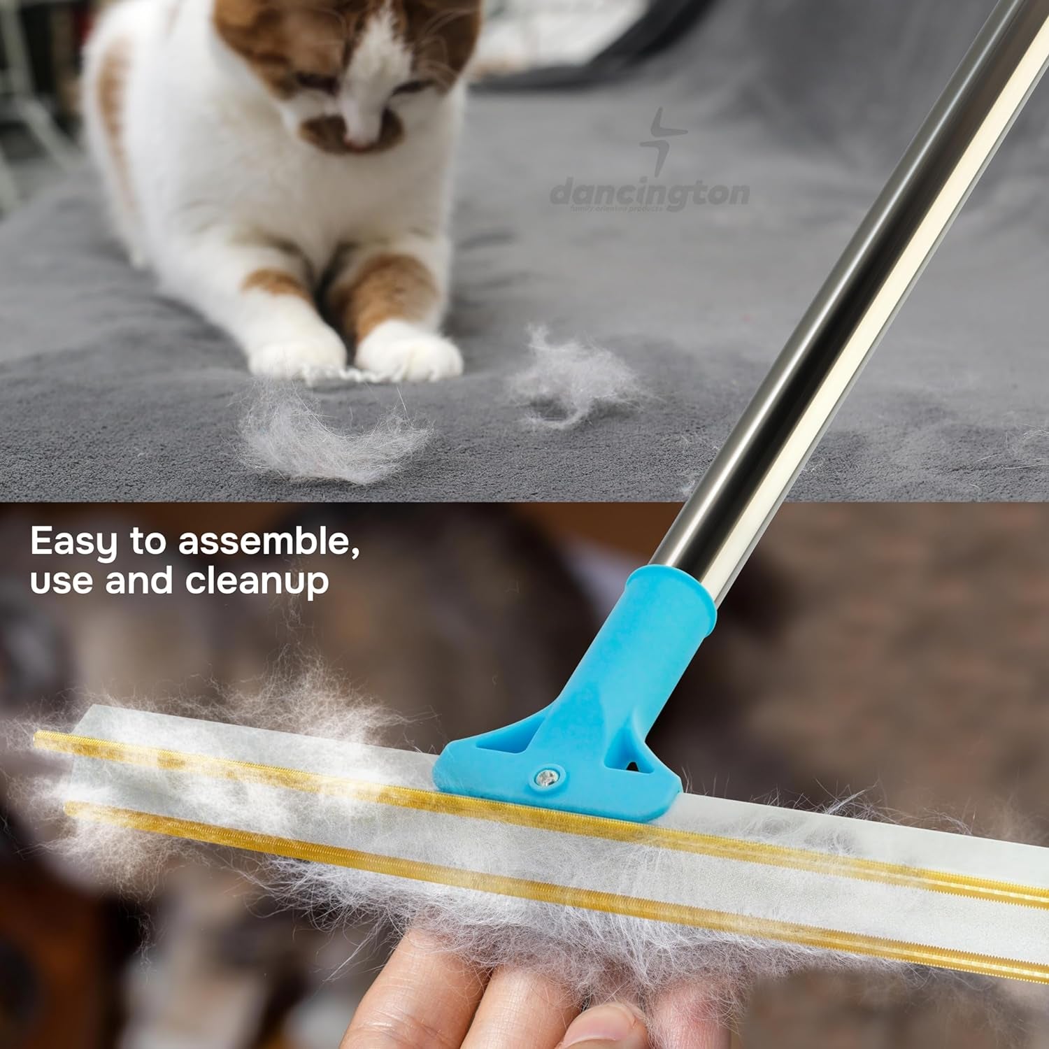 Carpet Rake for Pet Hair Removal - 2-Pcs Set Pet Hair Carpet Rake with Dog, Cat Hair Remover - Carpet Scraper Tool with 55-Inch Adjustable Handle