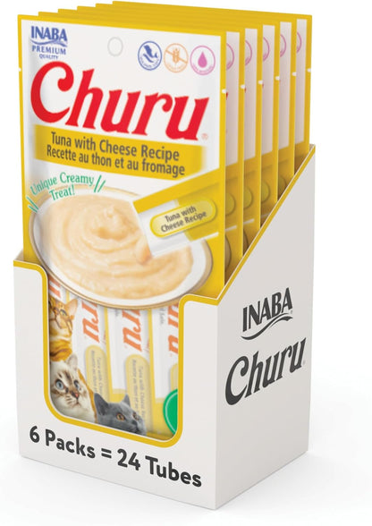 Churu Cat Treats, Grain-Free, Lickable, Squeezable Creamy Purée Cat Treat/Topper with Vitamin E & Taurine, 0.5 Ounces Each Tube, 50 Tubes, Tuna & Chicken Variety