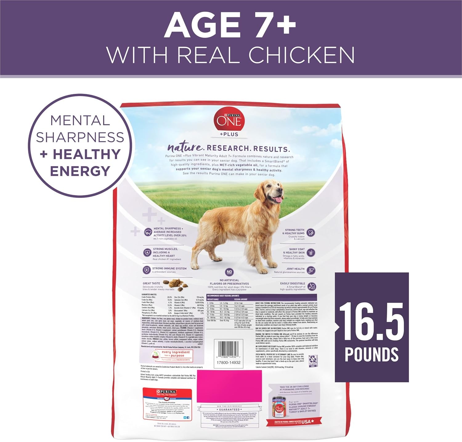 Purina ONE High Protein Dry Senior Dog Food plus Vibrant Maturity Adult 7 plus Formula