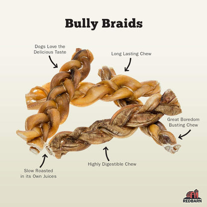 Redbarn Pet Products All Natural, Braided Bully Sticks for Small & Large Dogs - Healthy Long Lasting Beef Chews Variety Party Pack - Single Ingredient Low Odor Rawhide Free