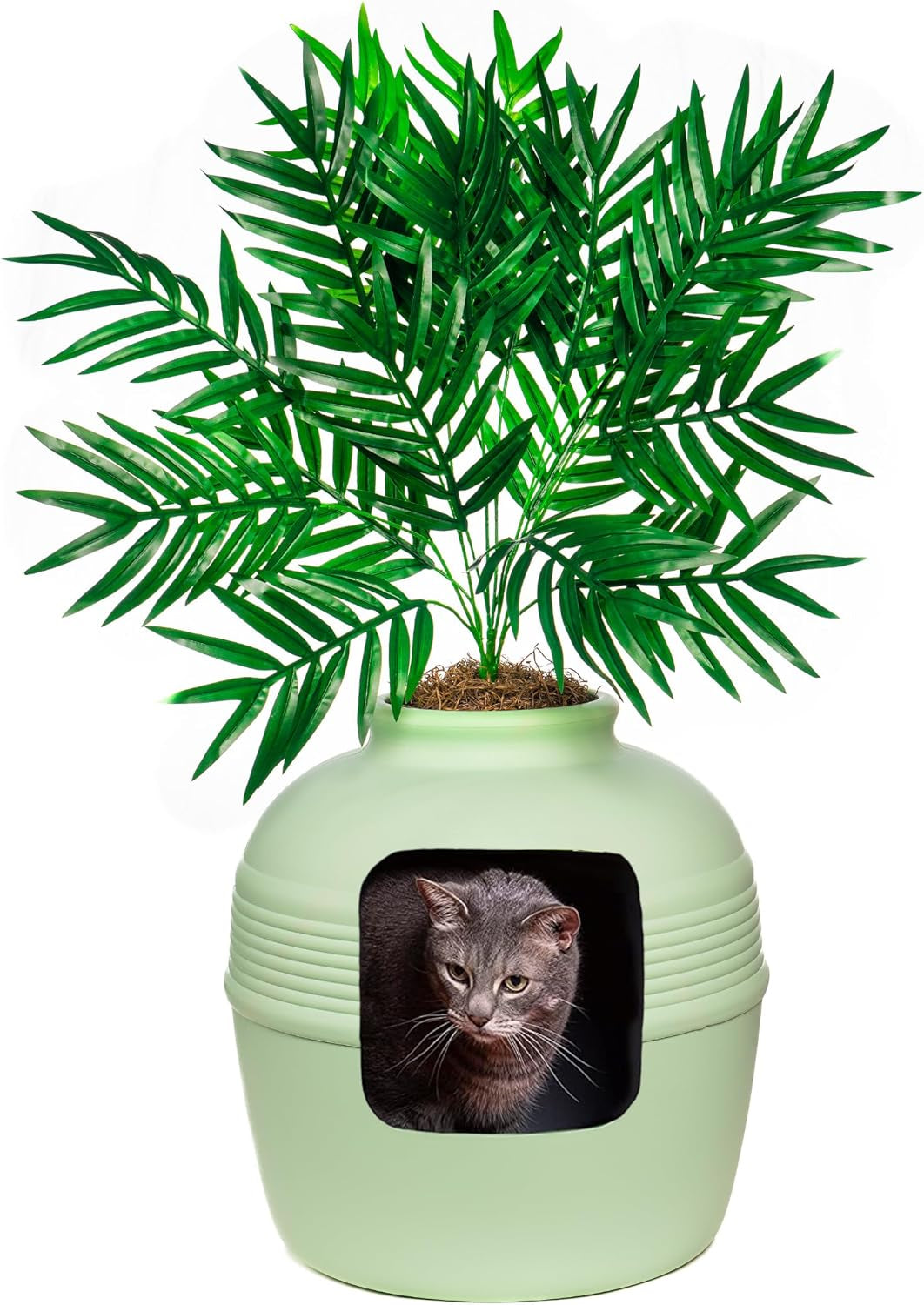 Good Pet Stuff, Original Hidden Litter Box & Reusable Liner Essentials Kit, round Enclosed Cat Planter Litter Box with Artificial Plants, Carbon Odor Filter System, Easy to Clean