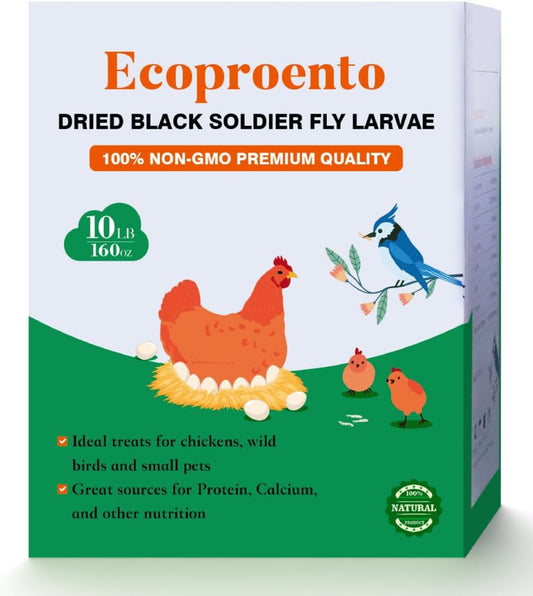 Ecoproento Dried Black Soldier Fly Larvae - High Calcium Chicken Feed - 85X More Calcium, High Protein Non-Gmo Mealworms for Wild Birds, Ducks, Turkeys, Quails, Turtles, Chickens Treats