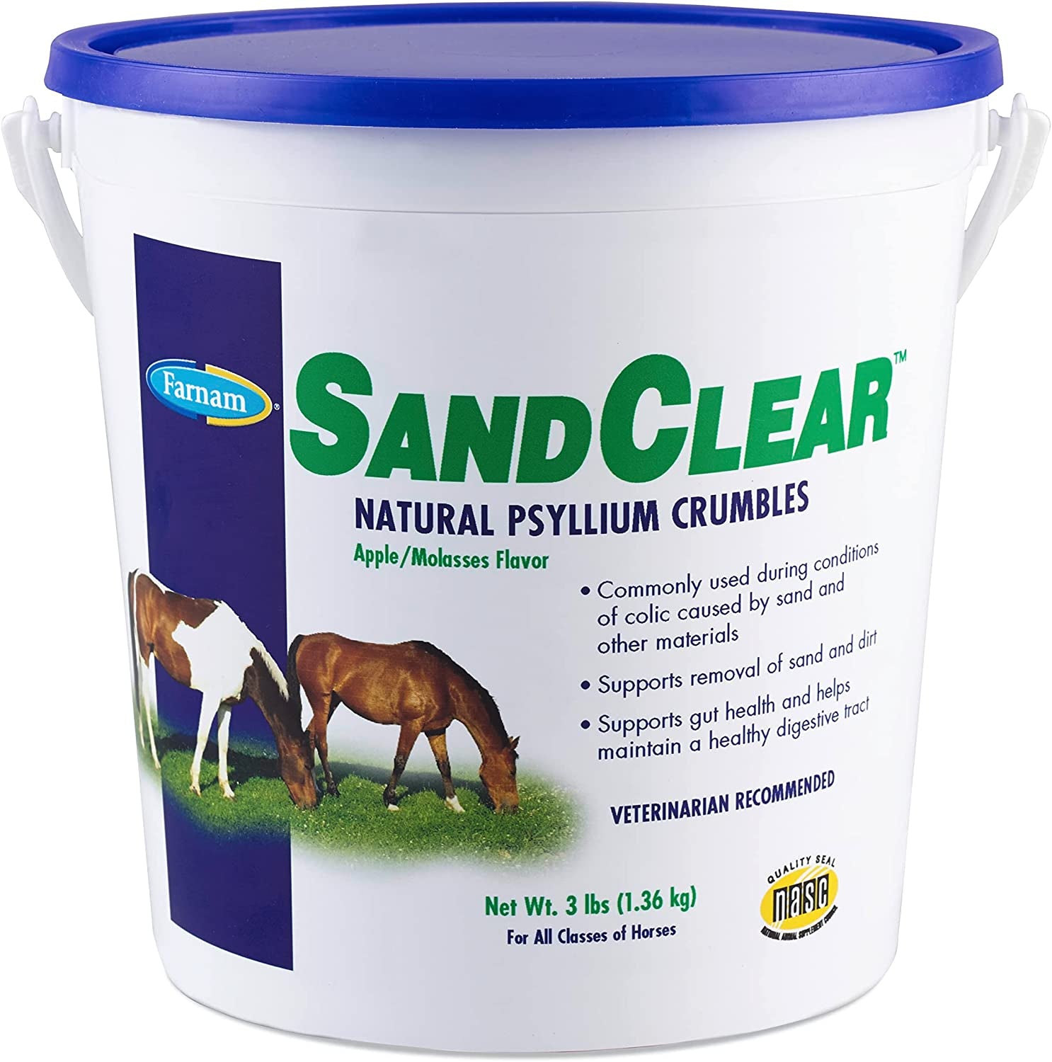 Sand Clear for Horses Natural Psyllium Crumbles, Veterinarian Recommended to Support the Removal of Sand & Dirt from the Ventral Colon, 3 Lbs., 9 Scoops