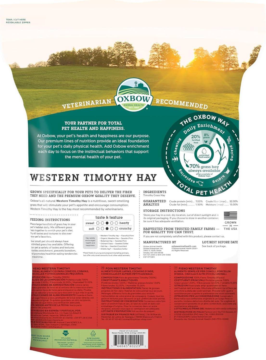 Oxbow Animal Health Western Timothy Hay - All Natural Hay for Rabbits, Guinea Pigs, Chinchillas, Hamsters & Gerbils