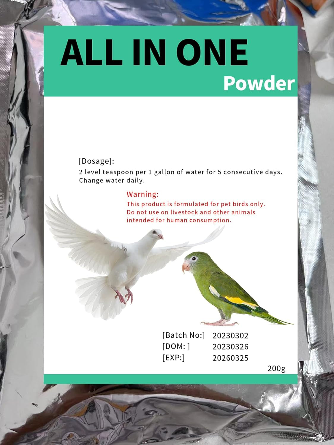 All in One Pigeon Medicine Powder, Chickens Medicine, Bird Aviary, Canary, Finches, Parakeet, Cockatiels, Parrots and Cage Small Birds