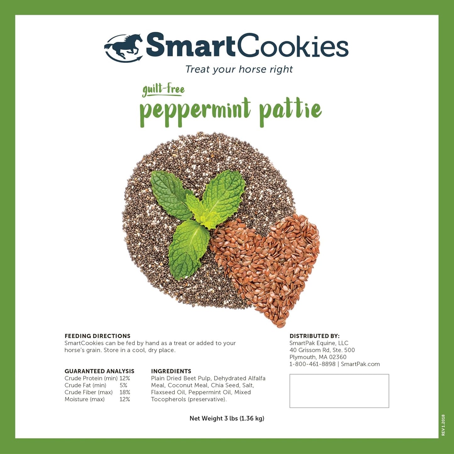 Smartpak Smartcookies, Healthy Treats for Horses Made from Coconut Meal, Beet Pulp, Alfalfa, and Flaxseed Oil, No Sugar Added Horse Treats, Peppermint Pattie Flavor Cookies for Horses