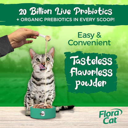 Vital Planet - Flora Cat Probiotic Powder Supplement with 20 Billion Cultures and 10 Diverse Strains High Potency Probiotics for All Cats for Feline Digestive and Immune Support