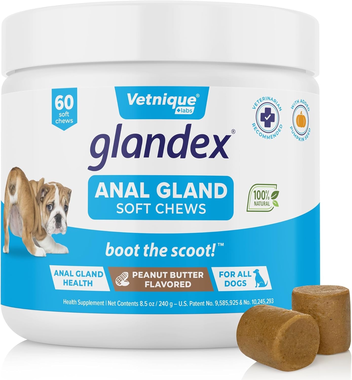 Glandex Anal Gland Soft Chew Treats with Pumpkin for Dogs Digestive Enzymes, Probiotics Fiber Supplement for Dogs Boot the Scoot