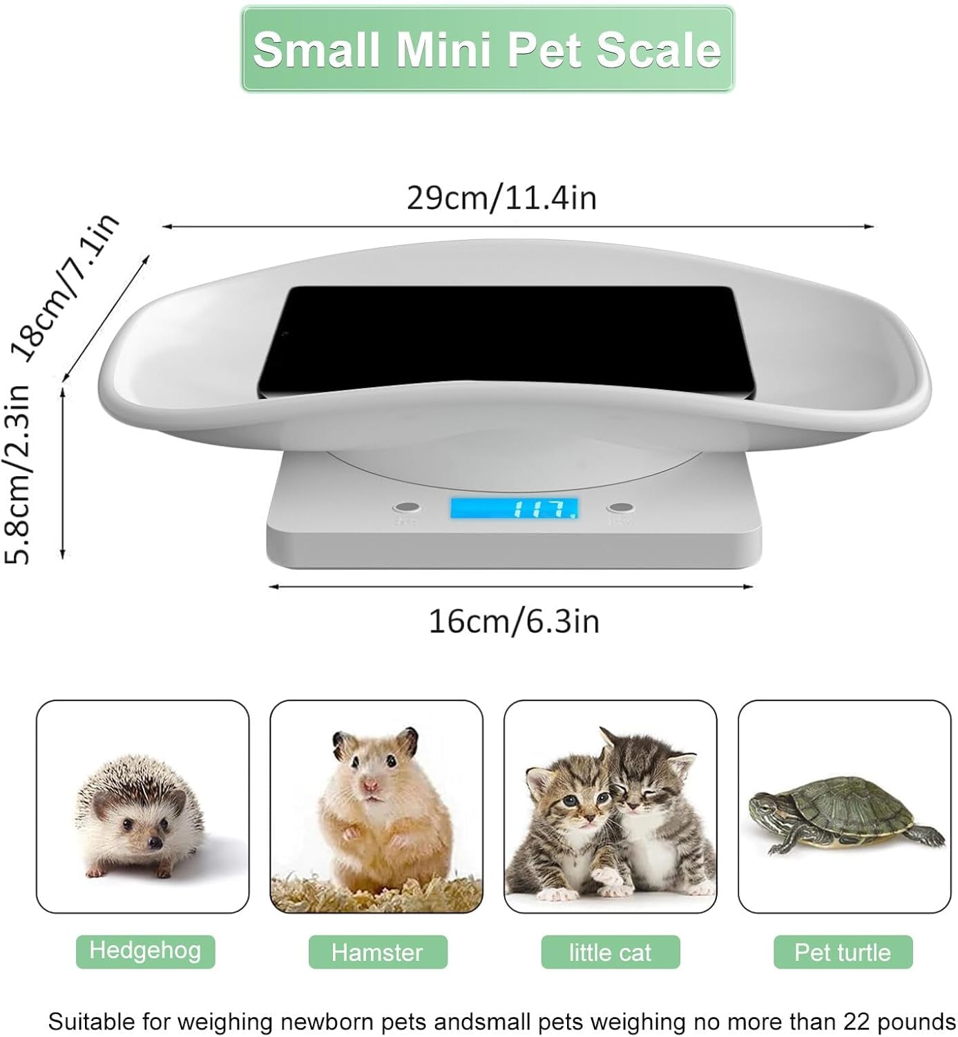 Digital Pet Scale, Multi-Function LCD Scale Digital Weight, Perfect for Puppy/Kitten/Hamster/Hedgehog/Food