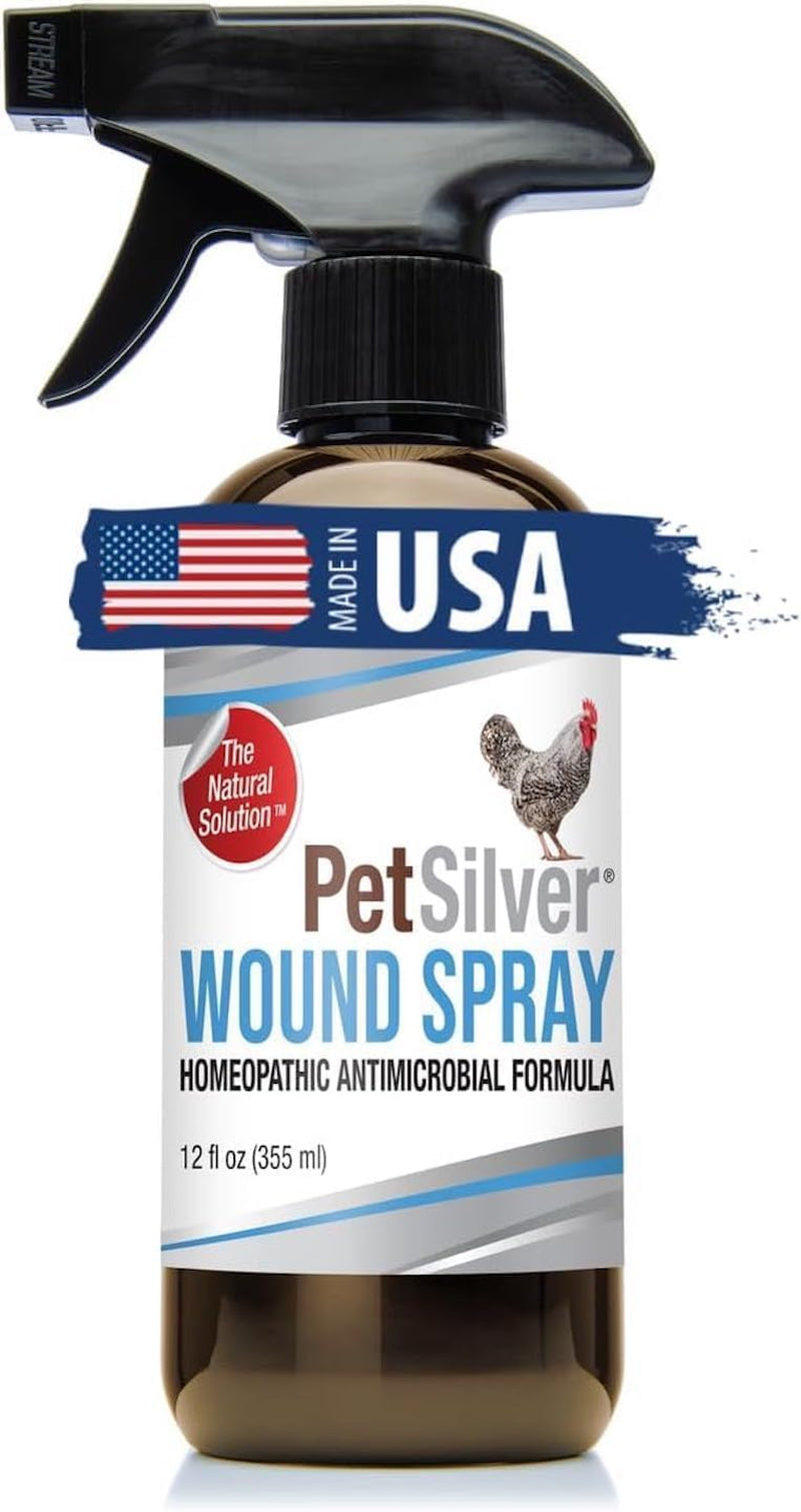 Wound Spray Chicken & Bird Formula with Patented Chelated Silver, Healing Aid for Pecking Sores, Bumble Foot, Cuts, Wounds, Burns, and Skin Irritations, Chicken Care, Made in USA, 12 Fl. Oz.