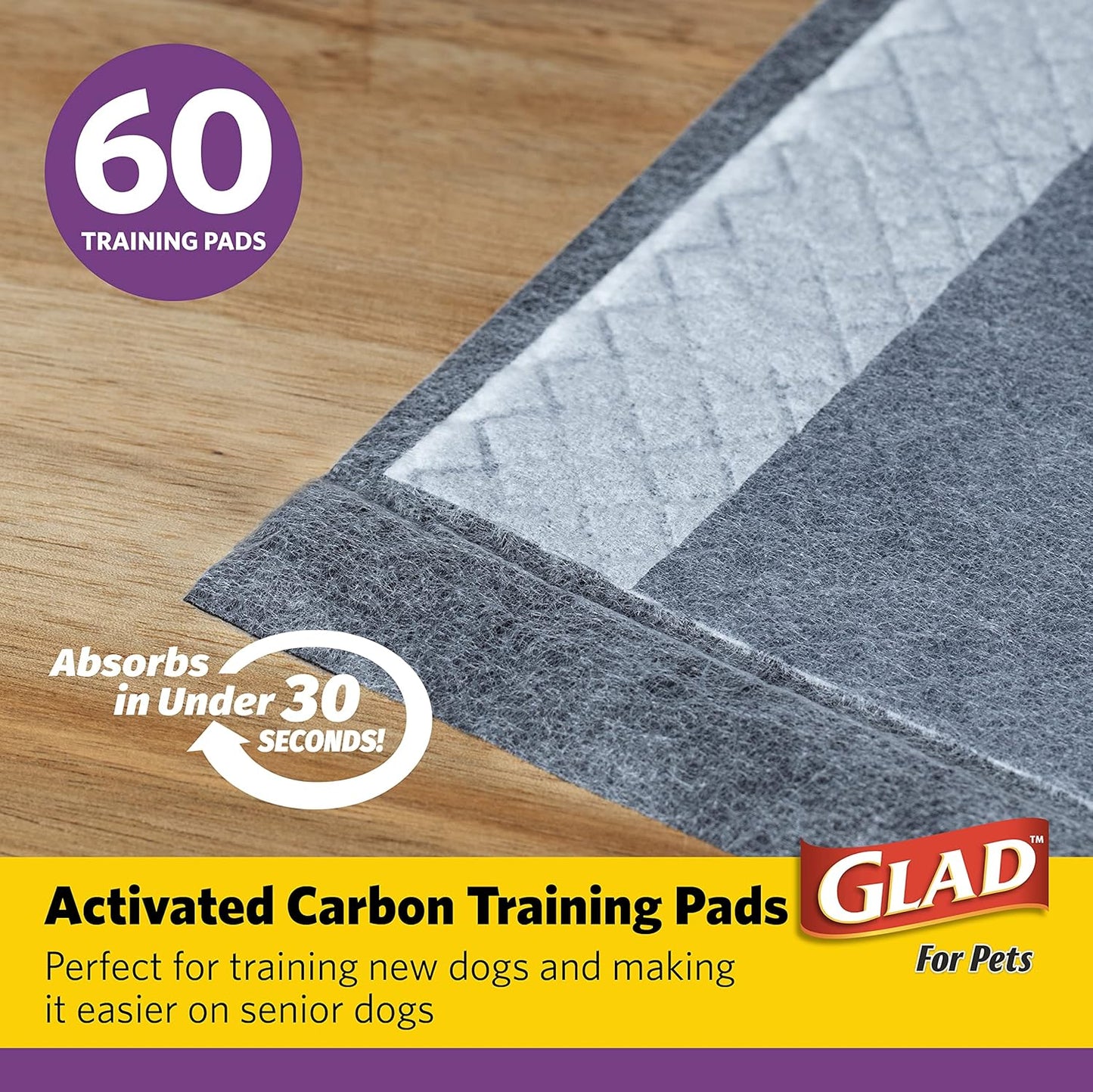 Glad for Pets JUMBO-SIZE Charcoal Puppy Pads, All-In-One, Black Training Pads That ABSORB & Neutralize Urine Instantly, New & Improved Quality Puppy Pee Pads