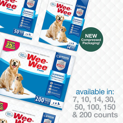 Four Paws Wee-Wee Superior Performance Pee Pads for Dogs of All Sizes, Leak-Proof Floor Protection Dog & Puppy Quilted Potty Training Pads, Unscented, 22" X 23"