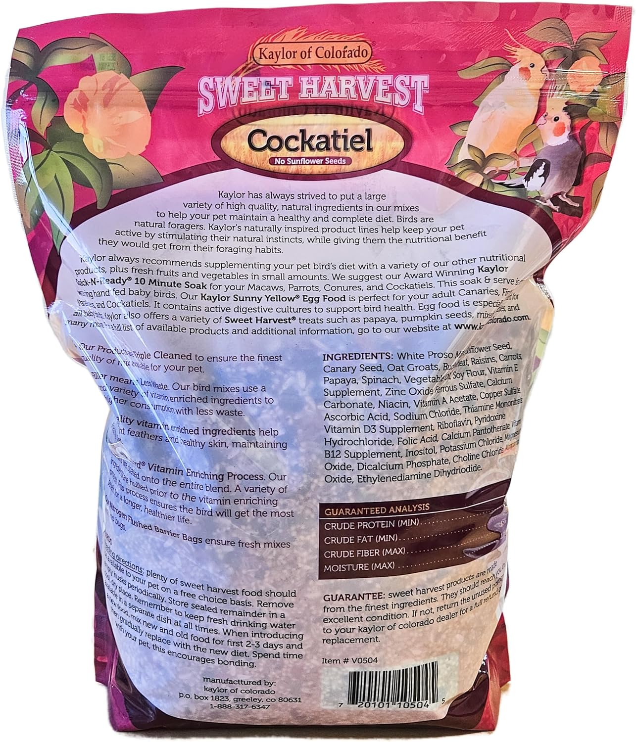 Cockatiel Bird Food (No Sunflower Seeds), 4 Lbs Bag - Seed Mix for Cockatiels