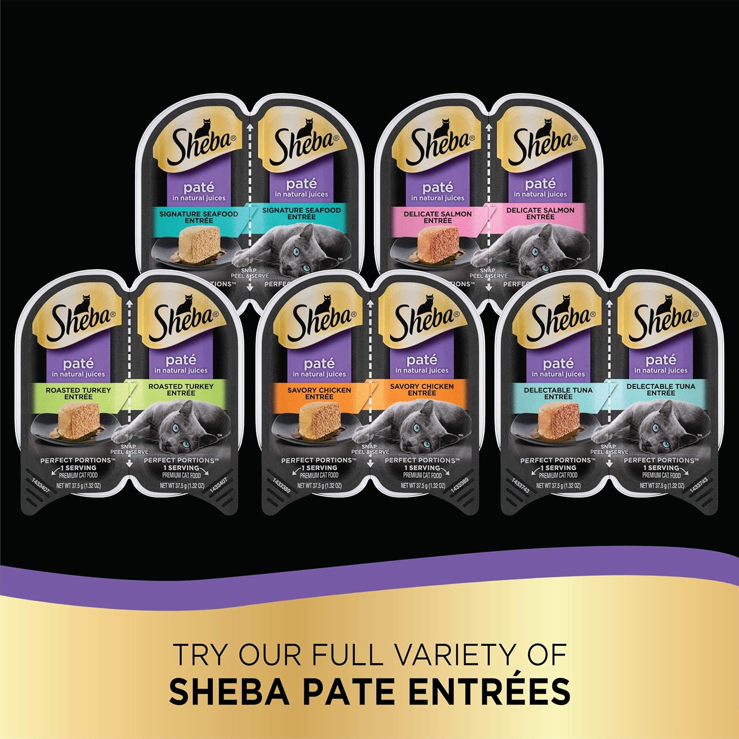 SHEBA Perfect Portions Paté Wet Cat Food Trays, Savory Chicken, Roasted Turkey, and Tender Beef Entrée, Easy Peel Twin-Pack Trays