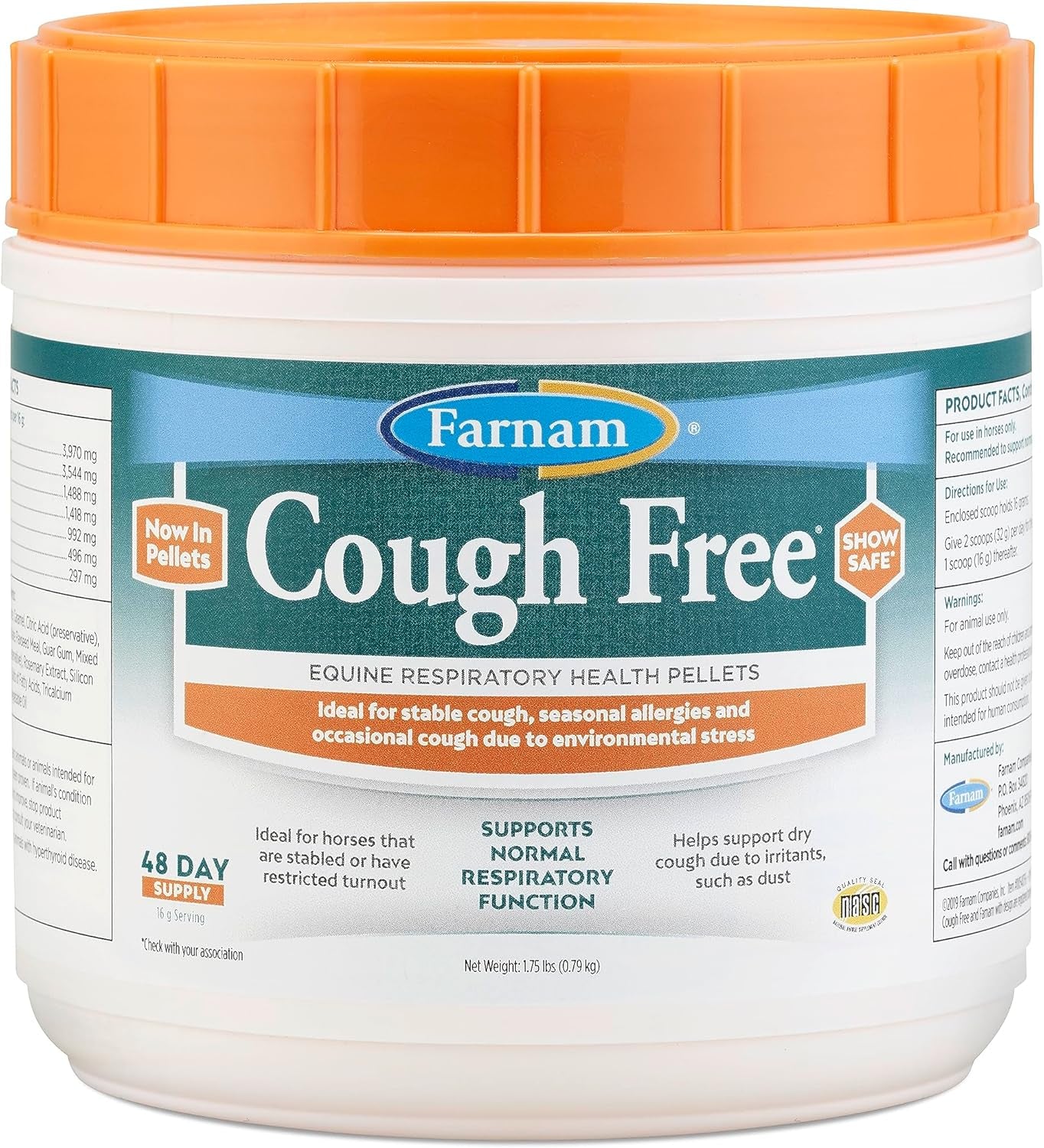 Farnam Cough Free Horse Cough Supplement Pellets, Provides Respiratory Support for Horses W/Seasonal Allergies or Stable Cough