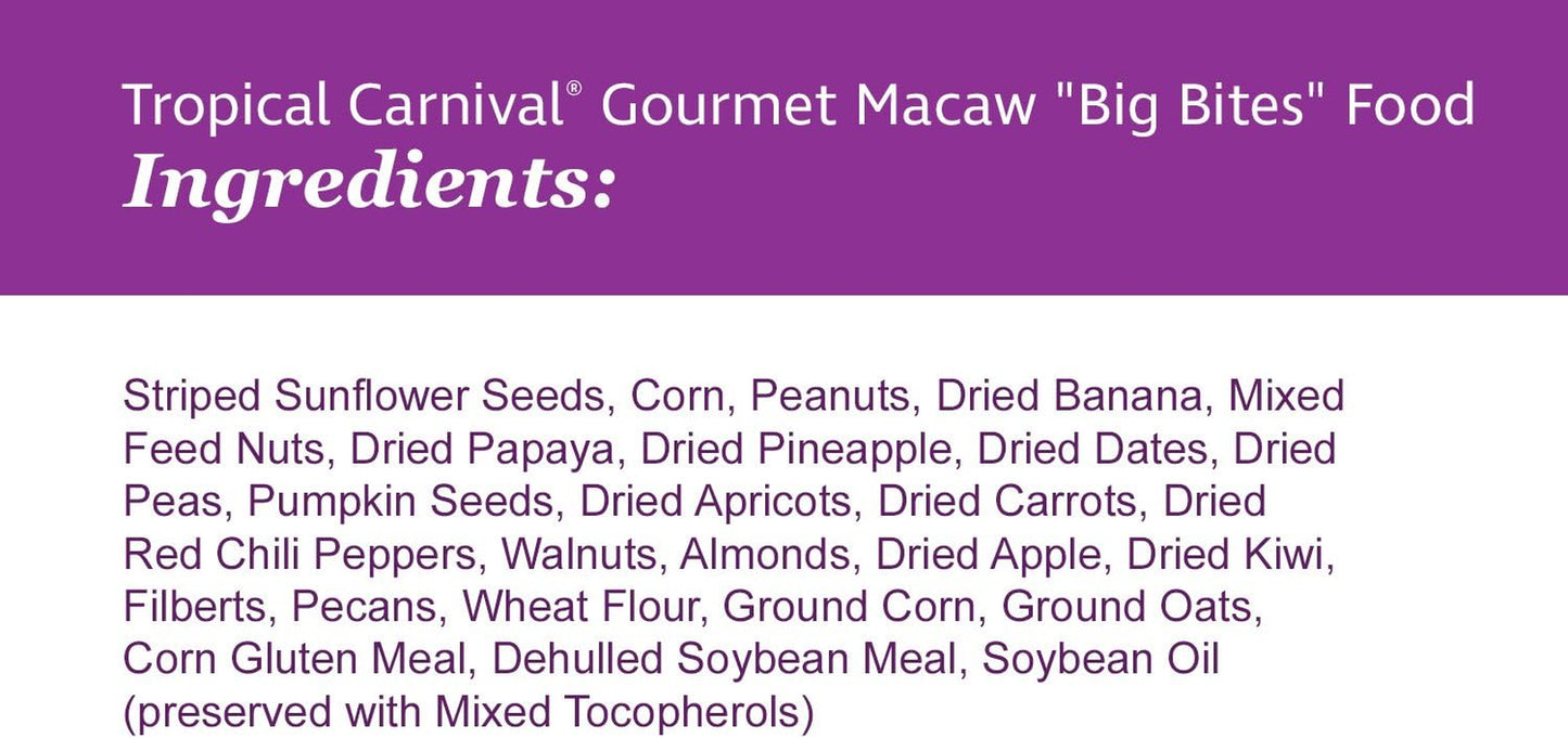 F.M. Brown'S Tropical Carnival, Gourmet Macaw Food Big Bites for Big Beaks, Vitamin-Nutrient Fortified Daily Diet with Probiotics for Digestive Health