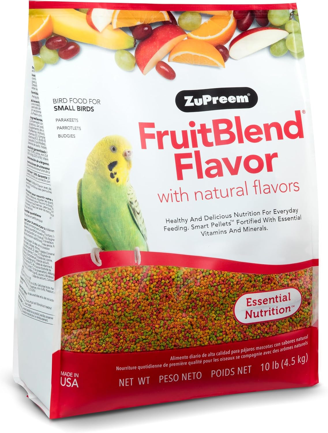 Zupreem Fruitblend Bird Pellets, Daily Bird Food for Parakeet, Budgie, Parrotlet, Dove, Core Nutrition for Small Birds, Made in USA, Parakeet Food, Budgie Food