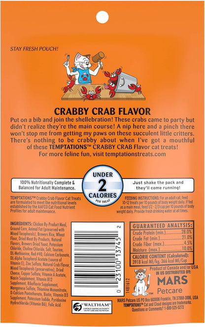 Temptations Classic Crunchy and Soft Cat Treats Crabby Crab Flavor, 3 Oz. Pouch (Pack of 12)