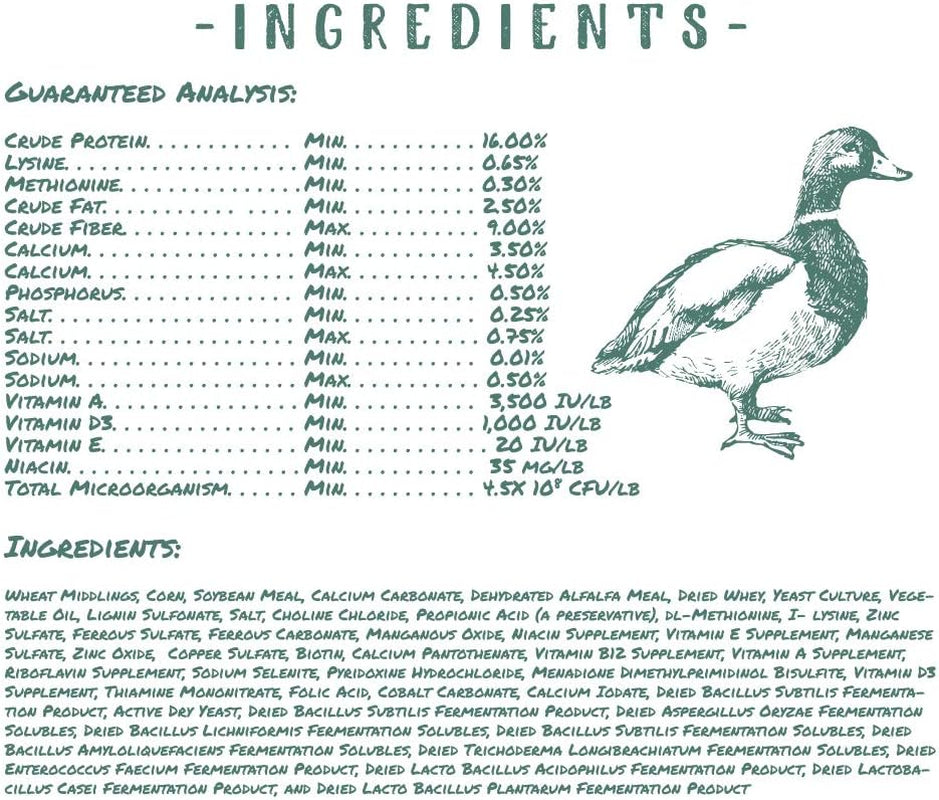 Manna Pro Duck Layer Pellet, High Protein for Increased Egg Production, Formulated with Probiotics to Support Healthy Digestion