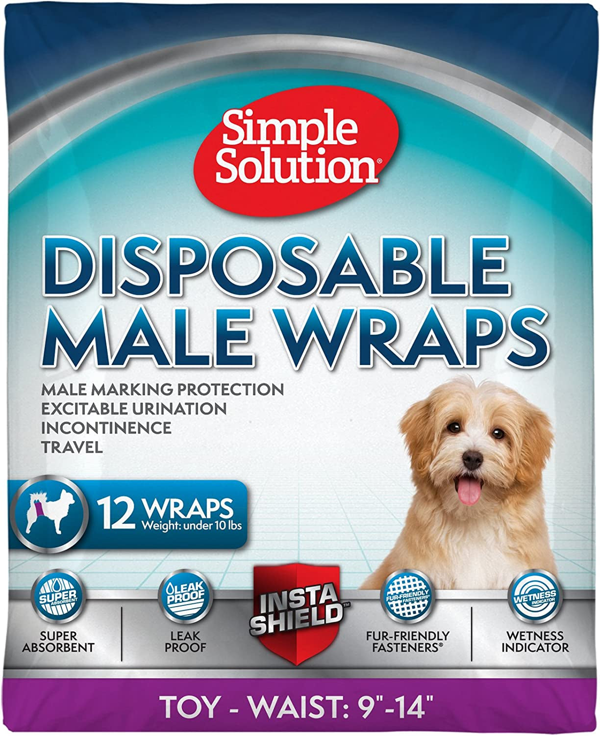 Simple Solution Disposable Dog Diapers Wraps for Male Dogs, True Fit, Absorbent, Leak Proof with Wetness Indicator, Puppy and Doggie Diaper for Peeing