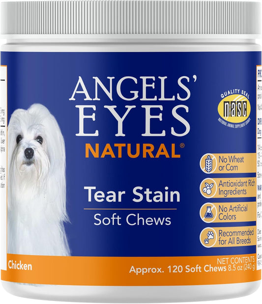 Angels’ Eyes Natural Tear Stain Prevention Soft Chews for Dogs, Chicken Flavor, for All Breeds, No Wheat No Corn, Daily Supplement, Proprietary Formula