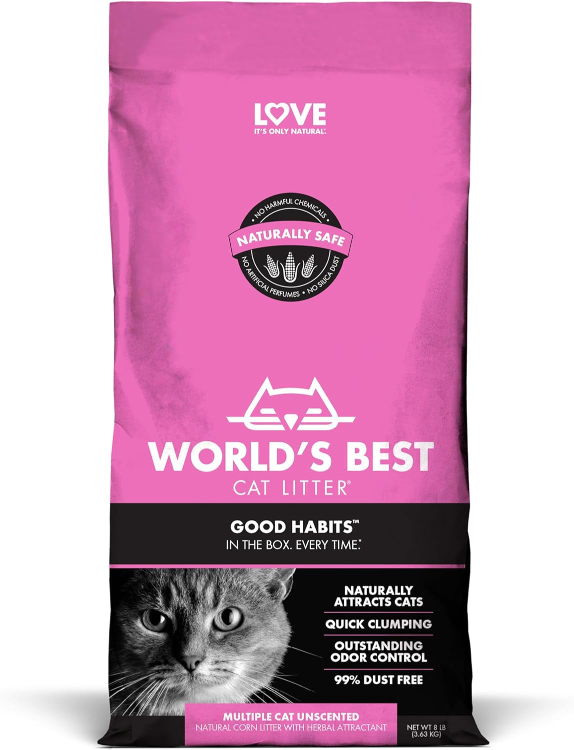 WORLD'S BEST CAT LITTER Good Habits Cat Attract Litter | Natural Plant-Based Attractant | Multicat Flushable Corn Litter | Unscented Odor Control | Low Tracking & Lightweight | Made in USA