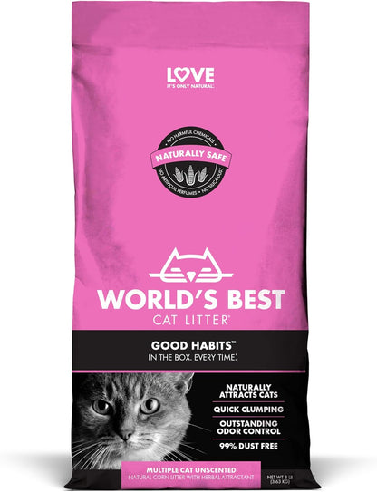 WORLD'S BEST CAT LITTER Good Habits Cat Attract Litter | Natural Plant-Based Attractant | Multicat Flushable Corn Litter | Unscented Odor Control | Low Tracking & Lightweight | Made in USA