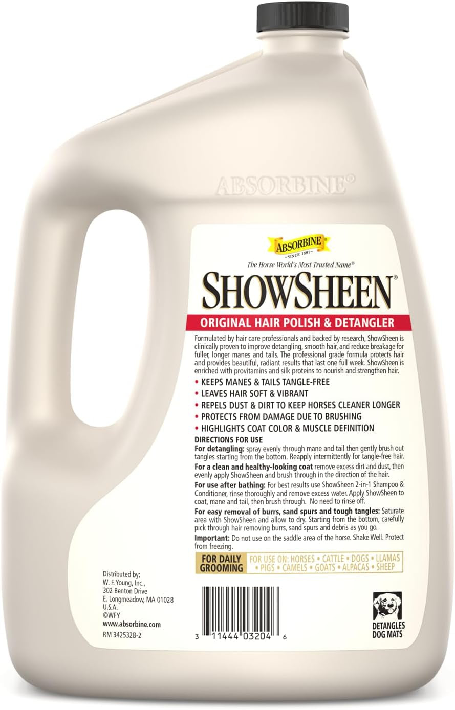 Showsheen Hair Polish & Detangler 128Oz Refill Jug, Horse and Dog Coat, Mane and Tail, Instant Detangling & Reduces Hair Breakage for Healthy Grooming & Radiant Shine