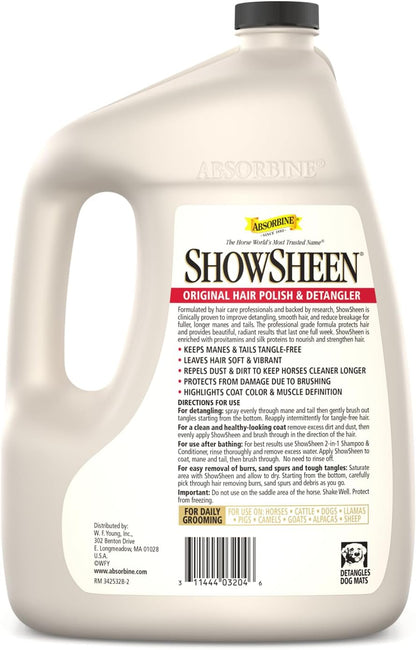 Showsheen Hair Polish & Detangler 128Oz Refill Jug, Horse and Dog Coat, Mane and Tail, Instant Detangling & Reduces Hair Breakage for Healthy Grooming & Radiant Shine