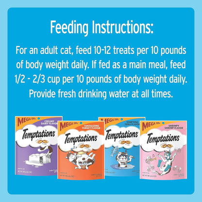 Temptations Classic Crunchy and Soft Cat Treats Variety Pack with Creamy Dairy, Tempting Tuna, Shrimpy Shrimp, and Tantalizing Turkey Flavors