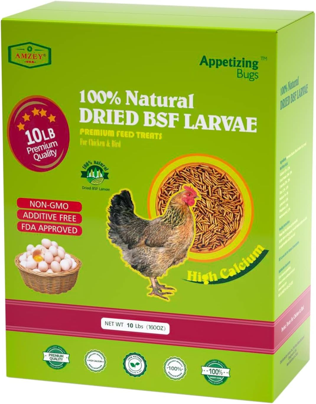 Amzey Dried Black Soldier Fly Larva/Dried Mealworms - 100% Natural BSF Larvae - 85X More Calcium than Mealworms - High Calcium Treats for Chickens, Birds, Hens, Ducks