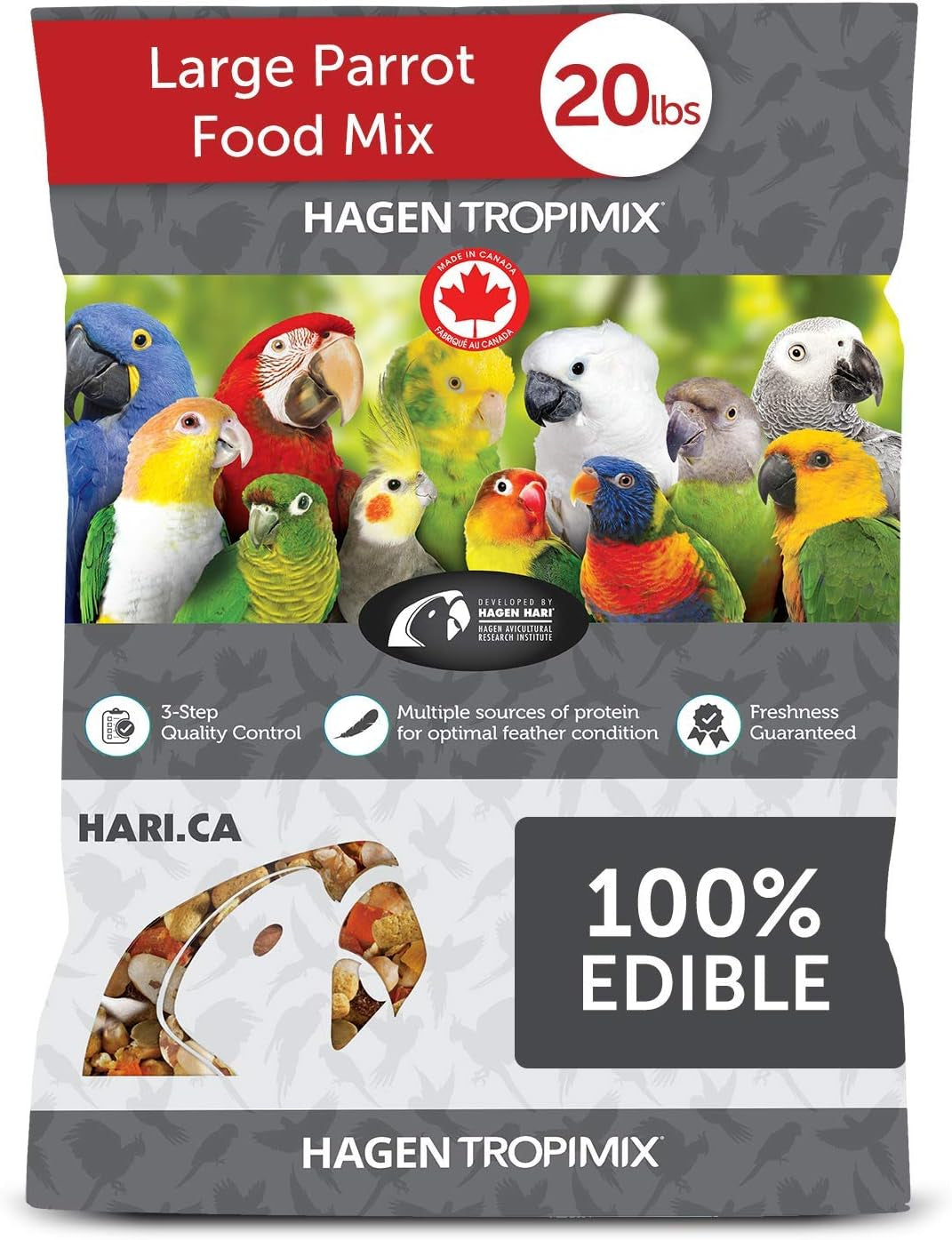 Hari Tropimix Bird Food, Hagen Large Parrot Food with Seeds, Fruit, Nuts, Vegetables, Grains, and Legumes, Enrichment Food