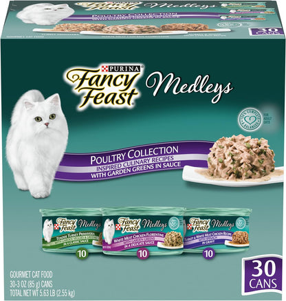 Poultry and Beef Feast Classic Pate Collection Grain Free Wet Cat Food Variety Pack - (Pack of 30) 3 Oz. Cans