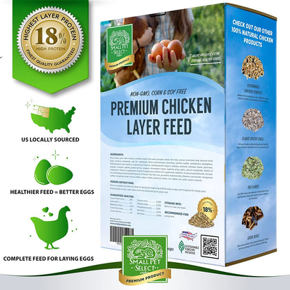 Small Pet Select Chicken Layer Feed Pellets, 18% Protein Level, Corn-Free, Soy-Free, Non-Gmo, All Natural US Locally Sourced Ingredients