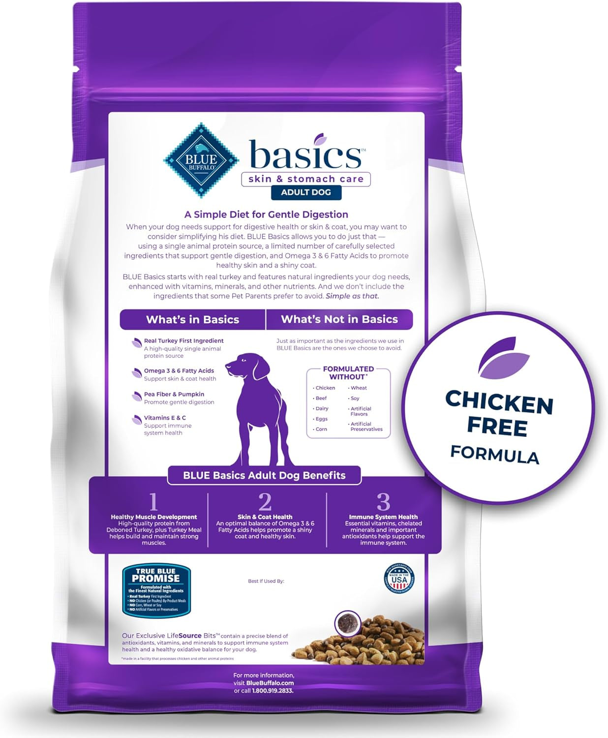 Blue Buffalo Basics Grain-Free Adult Dry Dog Food, Skin & Stomach Care, Limited Ingredient Diet for Dogs