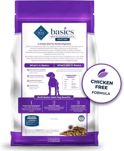 Blue Buffalo Basics Grain-Free Adult Dry Dog Food, Skin & Stomach Care, Limited Ingredient Diet for Dogs