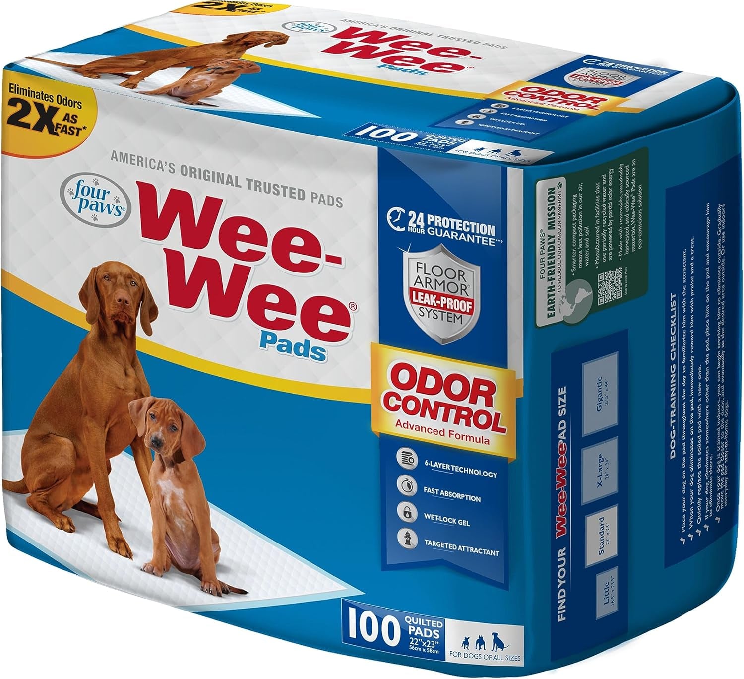 Four Paws Wee-Wee for Dogs of All Sizes, Leak-Proof Floor Protection Dog & Puppy Quilted Potty Training Pads, Unscented, 22" X 23"