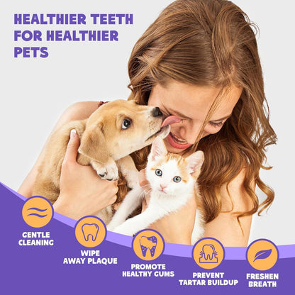 Teeth Cleaning Wipes for Dogs & Cats, Remove Bad Breath by Removing Plaque and Tartar Buildup, Disposable Dog Finger Toothbrush Gentle Pet Dental Care Wipes, 50 Counts, (Mint Scent)