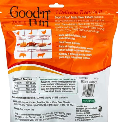 Good'N'Fun Triple Flavored Rawhide Kabobs for Dogs, 1.5 Pound (Pack of 1)