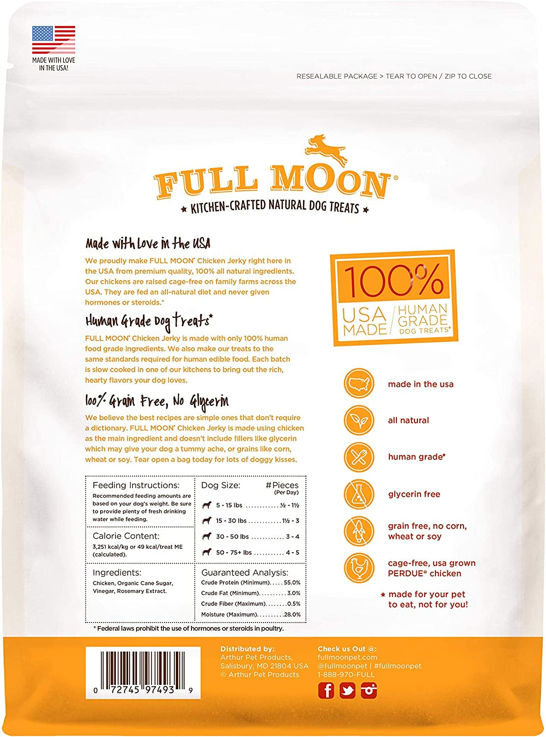 Full Moon Chicken Jerky Healthy All Natural Dog Treats Human Grade Made in USA Grain Free