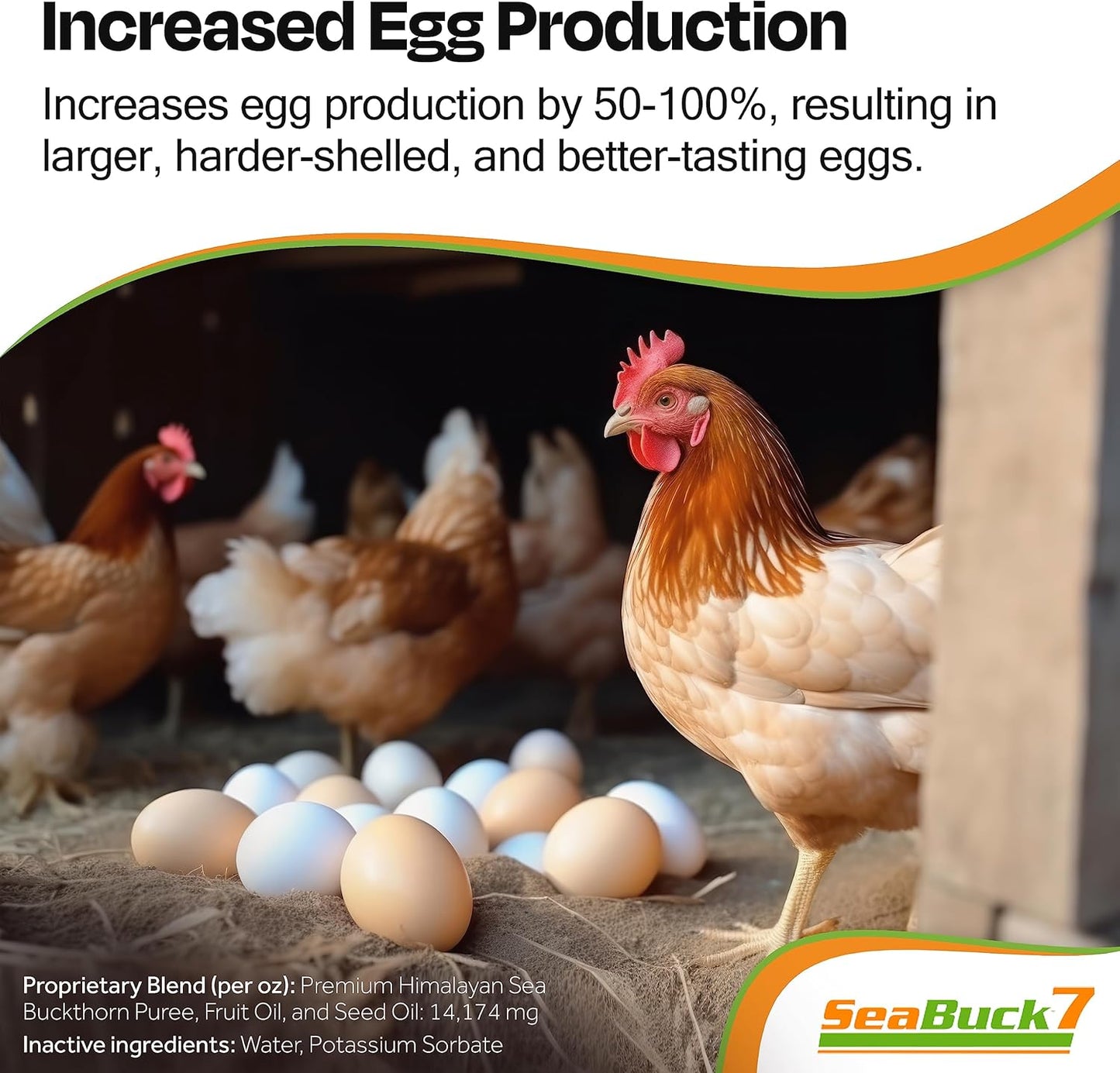 Seabuck 7 Chicken & Bird Supplement with Sea Buckthorn to Improve Egg Quality (1-Month Supply for 20 Chickens) - Earlier Laying, Egg Production Booster & Higher Quality Eggs