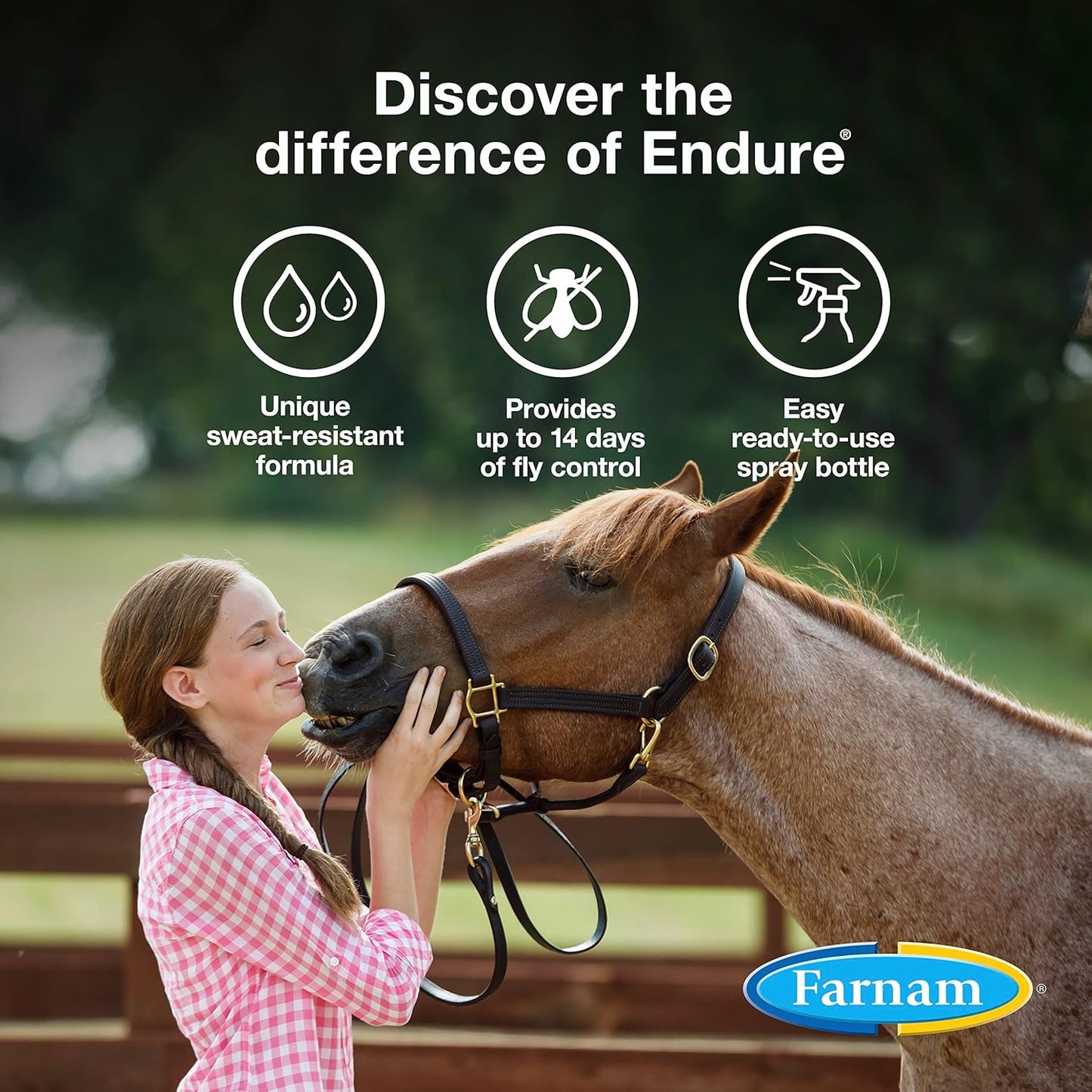 Farnam Endure Sweat-Resistant Horse Fly Spray, Kills, Repels, Protects, Quart Spray