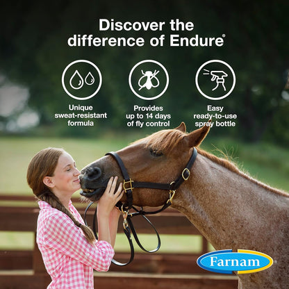 Farnam Endure Sweat-Resistant Horse Fly Spray, Kills, Repels, Protects, Quart Spray