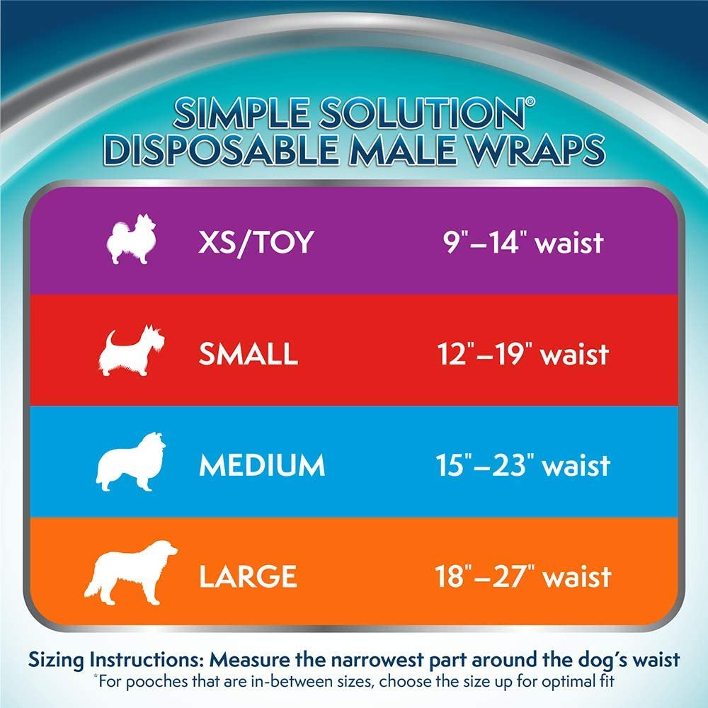 Simple Solution Disposable Dog Diapers Wraps for Male Dogs, True Fit, Absorbent, Leak Proof with Wetness Indicator, Puppy and Doggie Diaper for Peeing