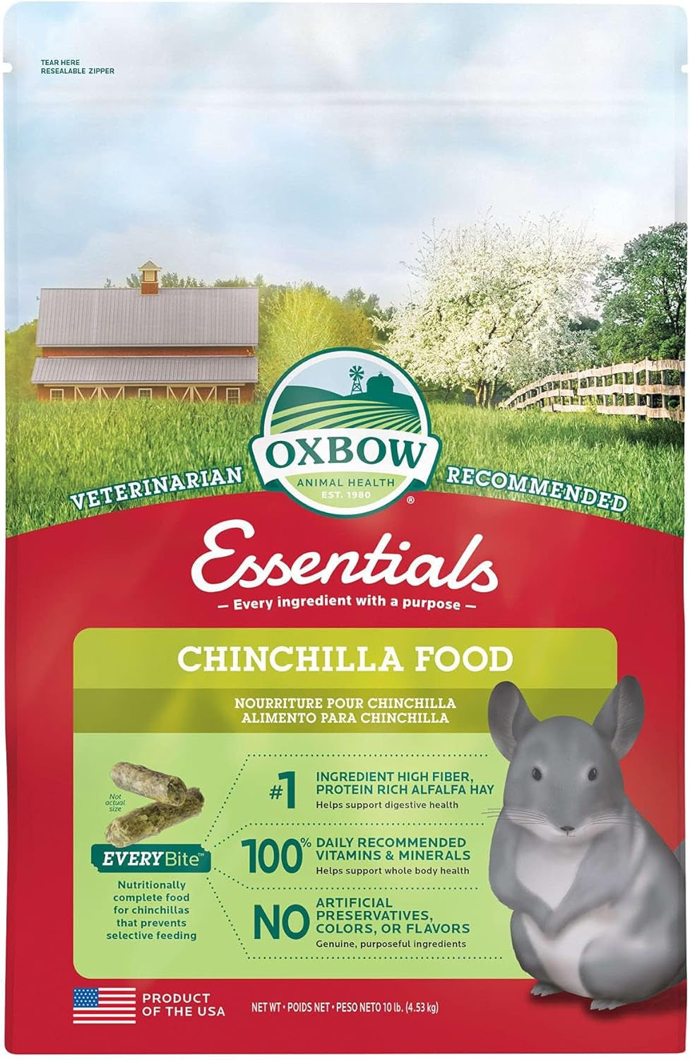 Oxbow Essentials Chinchilla Food - All Natural Chinchilla Pellets - Veterinarian Recommended - No Seeds & Artificial Ingredients- Made in the USA - All Natural Vitamins & Minerals