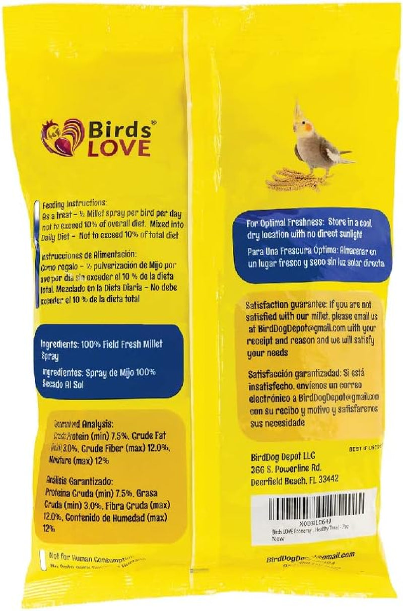 Birds LOVE Economy & Thin Special Spray Millet - Gmo-Free (No Stems Only Edible Tops) for Birds Cockatiel, Lovebird, Parakeet, Finch, Canary All Parrots Healthy Treat